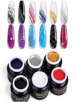 Saviland 6 Colors Spider Gel New Upgraded Matrix Gel With Gel Paint Design Nail Art Wire Drawing Gel For Line (White Black Red Blue Gold Silver)  - Image 1