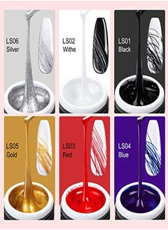 Saviland 6 Colors Spider Gel New Upgraded Matrix Gel With Gel Paint Design Nail Art Wire Drawing Gel For Line (White Black Red Blue Gold Silver)  - Image 2
