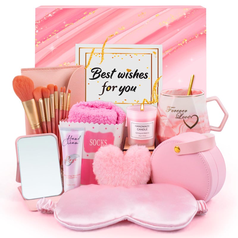 Gifts for Women 10pcs Unique Birthday Gifts for Women Mom Wife Girlfriend Sister Her Best FriendColleague Gift BasketPink