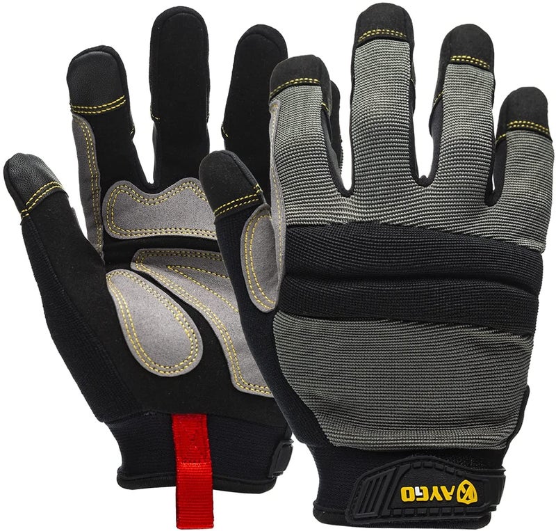 KAYGO Work Gloves For Men KG125M Mechanic Utility Work Gloves for All Purpose Excellent Grip Heavy Duty Improved Dexterity Touch Screen Large