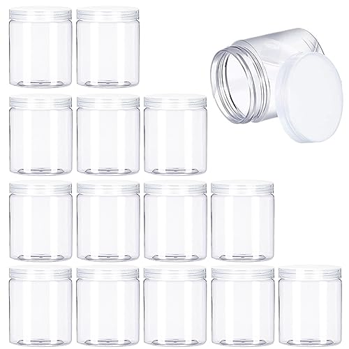 Panxxsen 15 Pack 6oz Clear Plastic Jars Wide-mouth Storage Containers,Refillable Empty Containers for Dry Food,Dried Fruit,Seasoning and Honey Storage - Image 1
