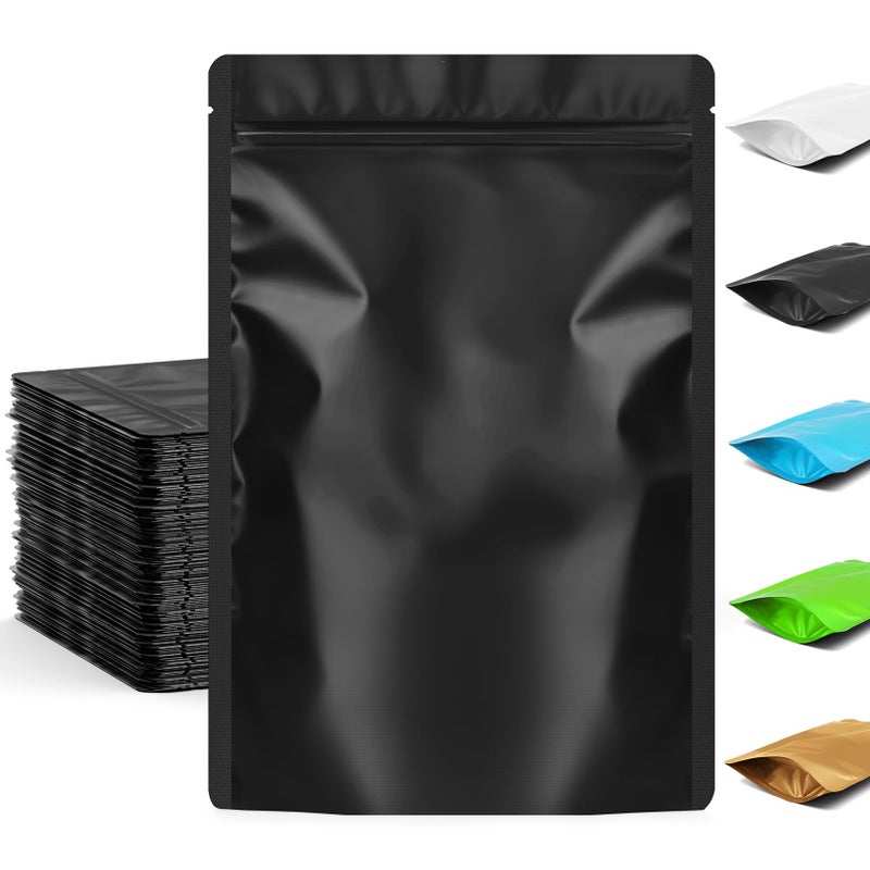 FUNFERY 3.5x5.1 inch Stand Up Mylar Resealable Bags for Food Storage,Smell Proof Foil Pouch,Food Packaging Sealable Bags,Mylar Zipper Bag for Jerky,Candy,Cereal,Coffee,Cards (Black, 50 Pack) - Image 1