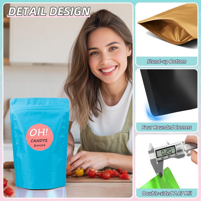 FUNFERY 3.5x5.1 inch Stand Up Mylar Resealable Bags for Food Storage,Smell Proof Foil Pouch,Food Packaging Sealable Bags,Mylar Zipper Bag for Jerky,Candy,Cereal,Coffee,Cards (Black, 50 Pack) - Image 3