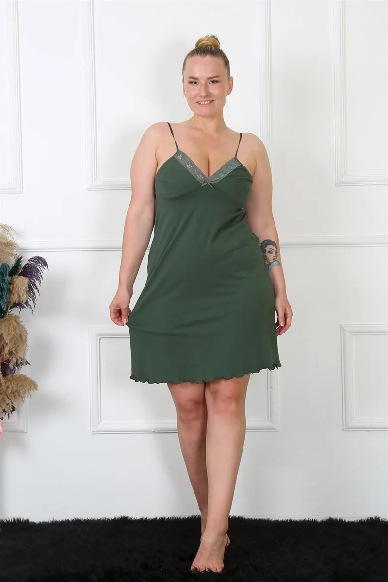اكبينيز Women's Khaki Cotton Rope Strap Plus Size Nightgown 985