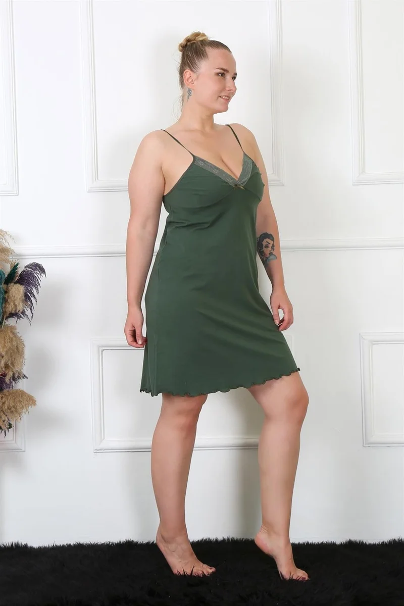 اكبينيز Women's Khaki Cotton Rope Strap Plus Size Nightgown 985