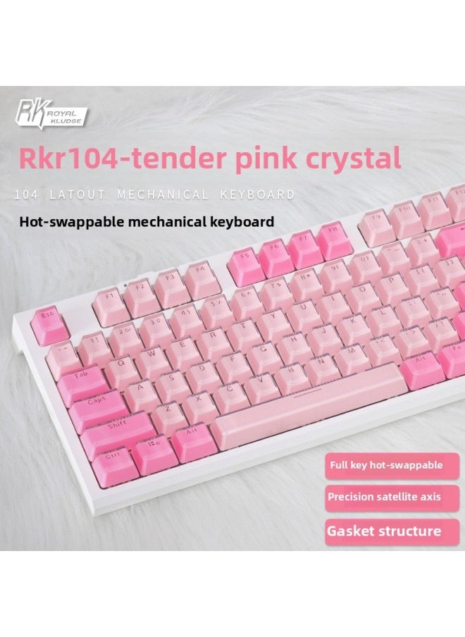 Generic 4 Desktop Computer Games Wired Internet Cafe 10 Office Ket Dedicated Boys R Hot Plug Gas Mechanical Keyboard-Colour:Brown Switch - 104 Keys White Ice Blue Light - Tender Pink Double Crystal (replace By Yourself Or Note For Installation) - Full Key Hot-swappable New  - Image 1