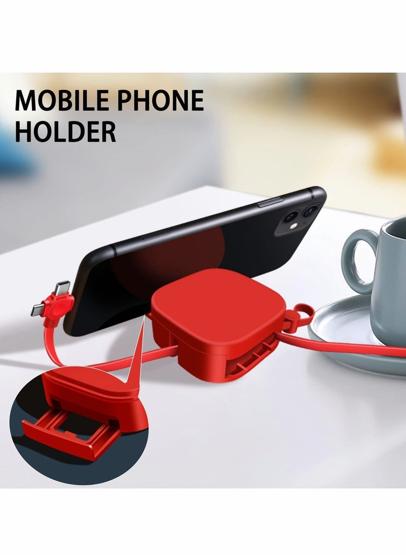SYOSI - Multi 3 in 1 USB Retractable Fast Charging Cable, Data Transmission, Could Be Used As Mirror, Phone Holder. Suitable for iPhone (Lightning), Android (Micro USB) and USB C (Type-C) Devices. - Image 1