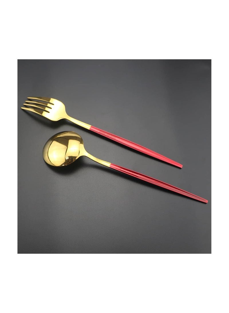Elegant 24-piece gold and red cutlery set. - Image 3