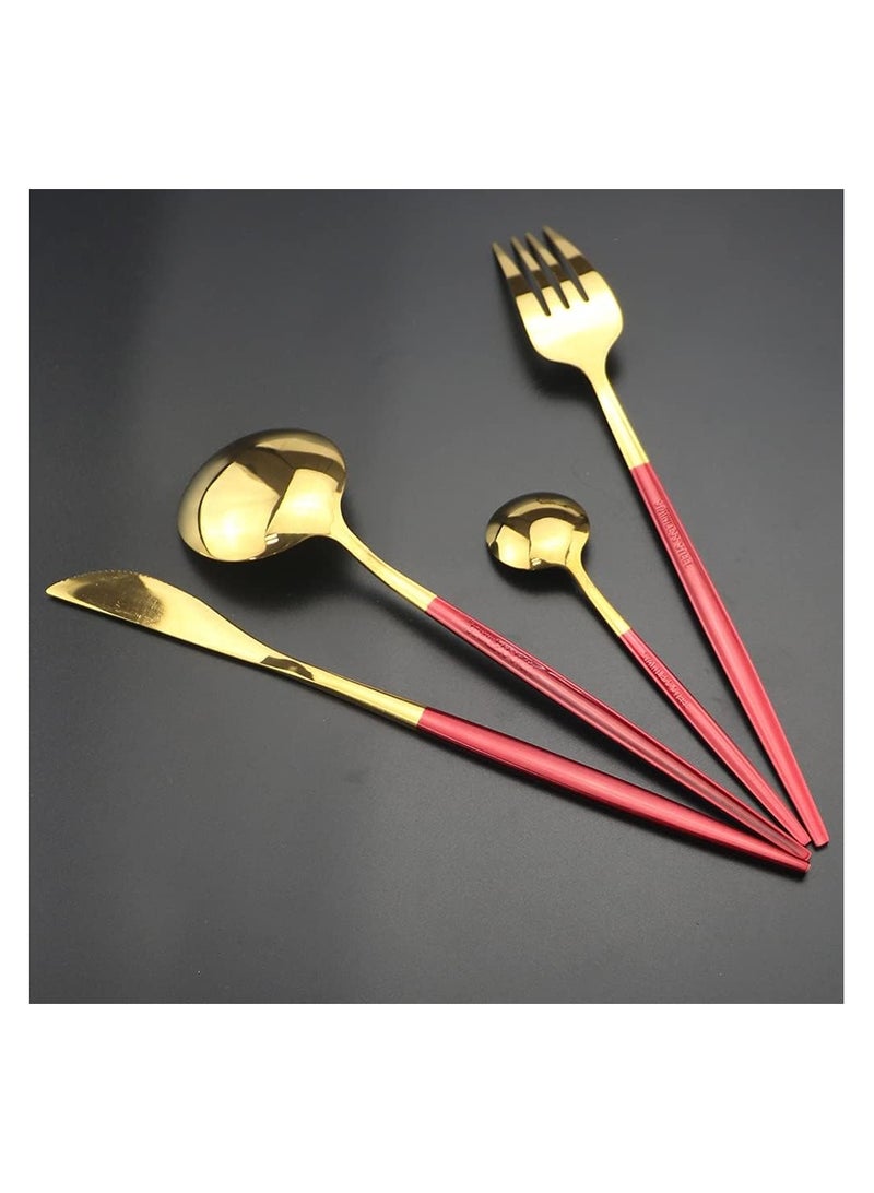 Elegant 24-piece gold and red cutlery set. - Image 4