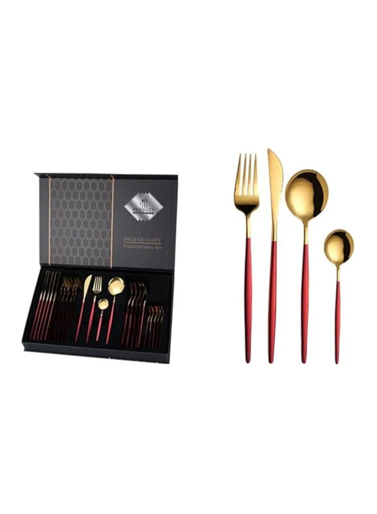 Elegant 24-piece gold and red cutlery set. - Image 2