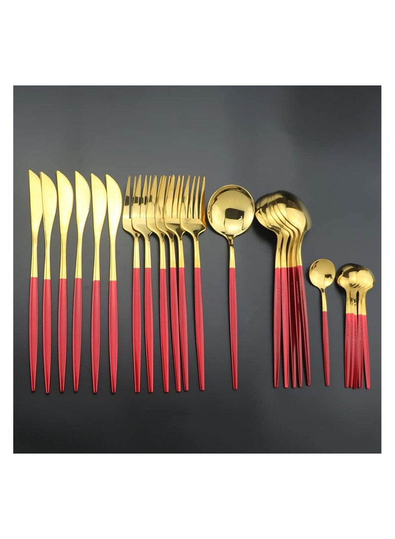 Elegant 24-piece gold and red cutlery set. - Image 5