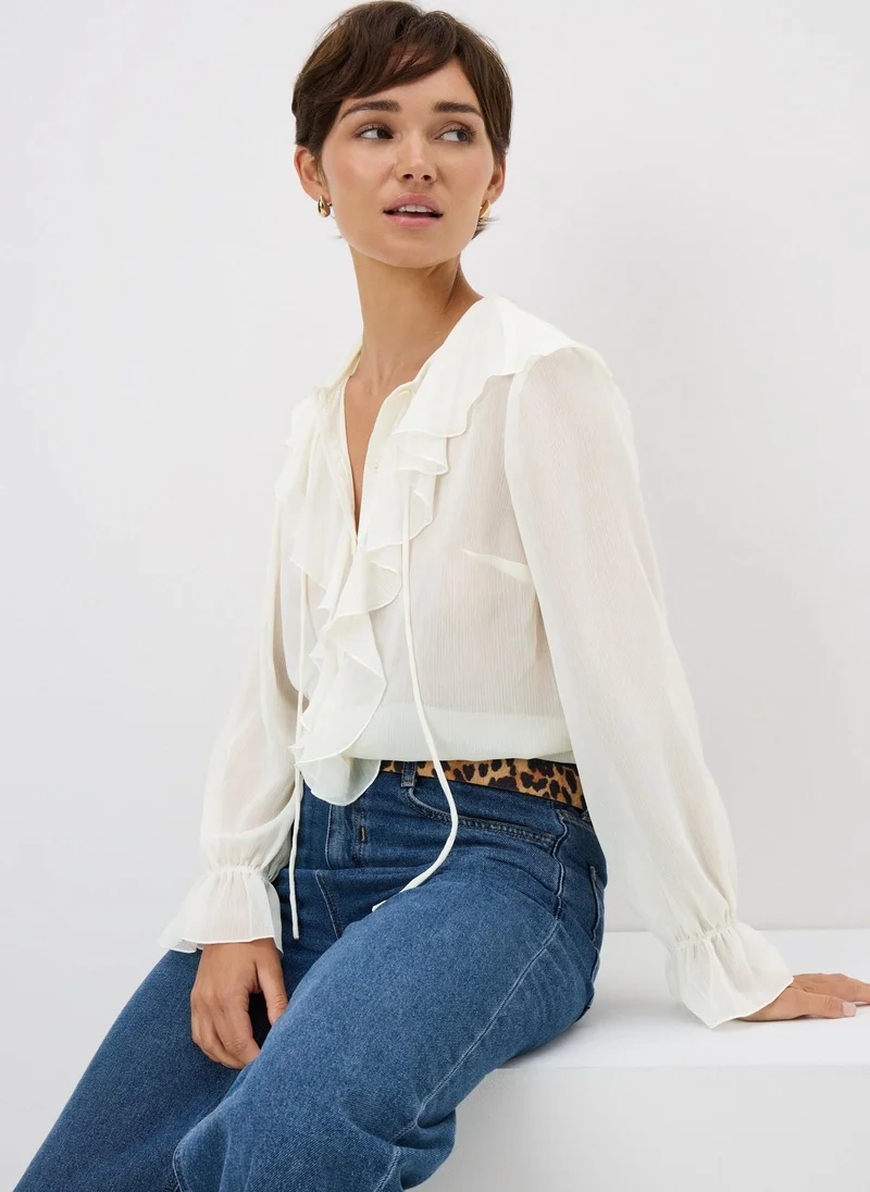 ماتلان White Tie Neck Ruffle Blouse