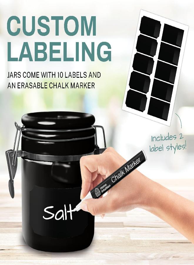 HOME INTUITION Home Intuition 4-Piece Ceramic Kitchen Canisters Set, Airtight Containers with Wooden Spoons Reusable Chalk Labels and Marker for Sugar, Coffee, Flour, Tea (Black)  - Image 2