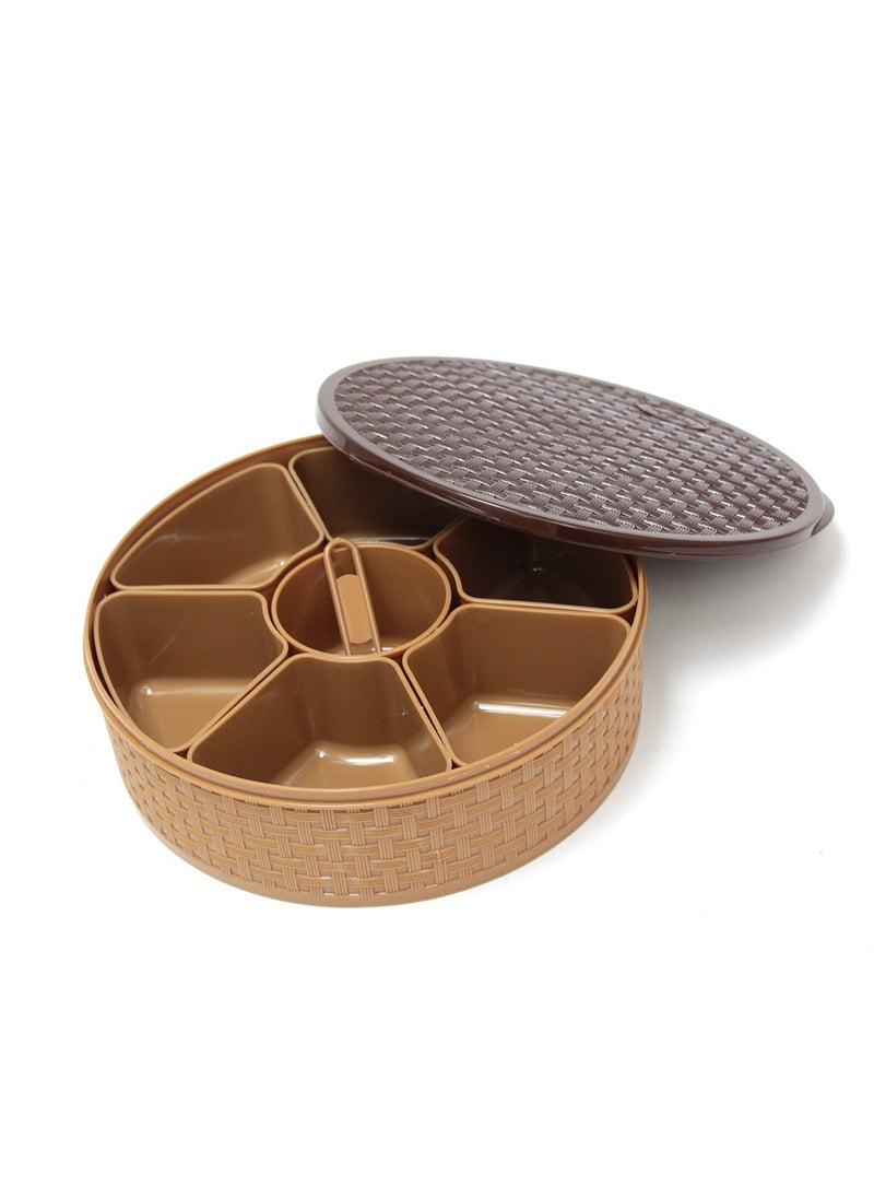 NAKODA - Nebula Spice Box with Spoon – 23cm Diameter, 7cm Height  7 Dividers for Spices, Masalas, and Dry Ingredients Airtight Lid - Image 1