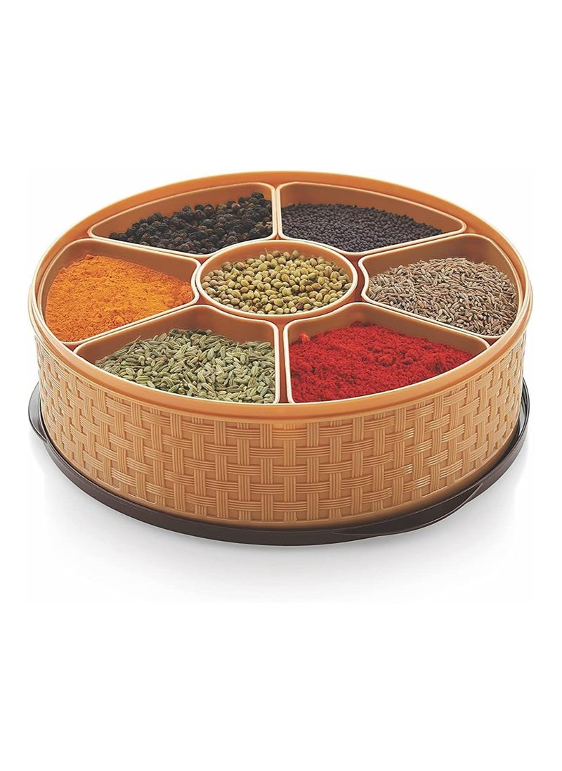 NAKODA - Nebula Spice Box with Spoon – 23cm Diameter, 7cm Height  7 Dividers for Spices, Masalas, and Dry Ingredients Airtight Lid - Image 1