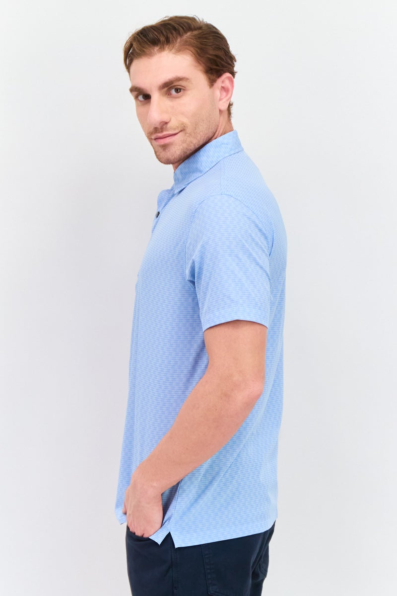 Jachs New York Men Regular Fit Allover Print Short Sleeve Polo Shirt, Light Blue - Image 3