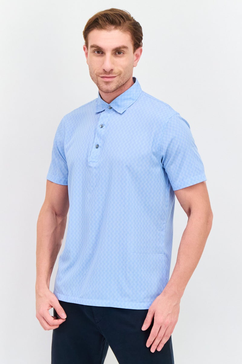 Jachs New York Men Regular Fit Allover Print Short Sleeve Polo Shirt, Light Blue - Image 1