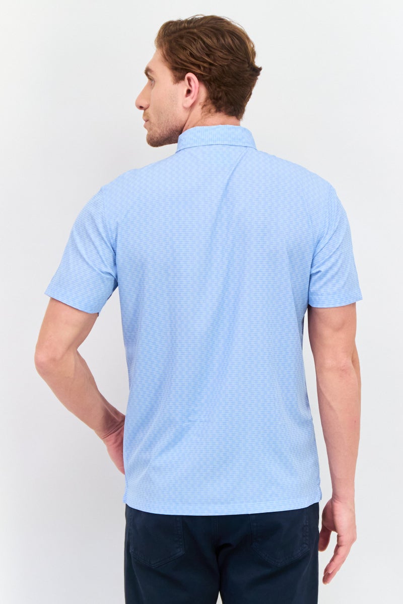 Jachs New York Men Regular Fit Allover Print Short Sleeve Polo Shirt, Light Blue - Image 4