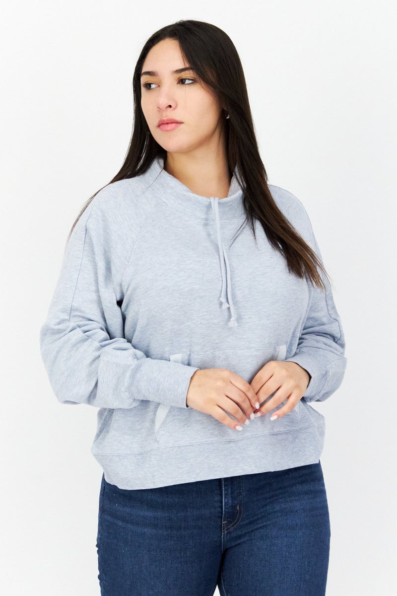 Splendid Women High Neck Long Sleeve Heather Sweatshirt, Light Grey - Image 1