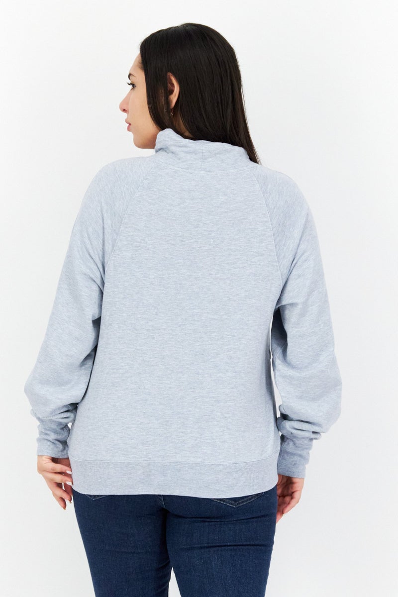 Splendid Women High Neck Long Sleeve Heather Sweatshirt, Light Grey - Image 3