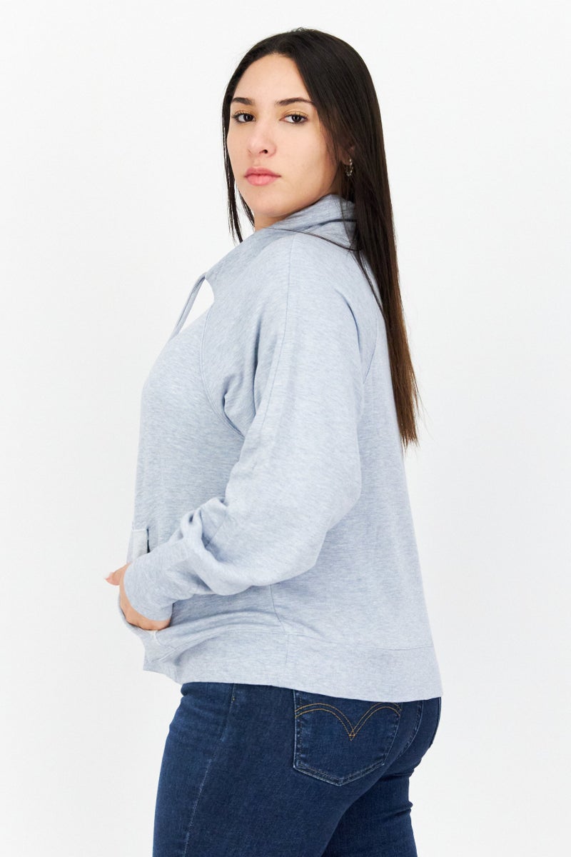 Splendid Women High Neck Long Sleeve Heather Sweatshirt, Light Grey - Image 2