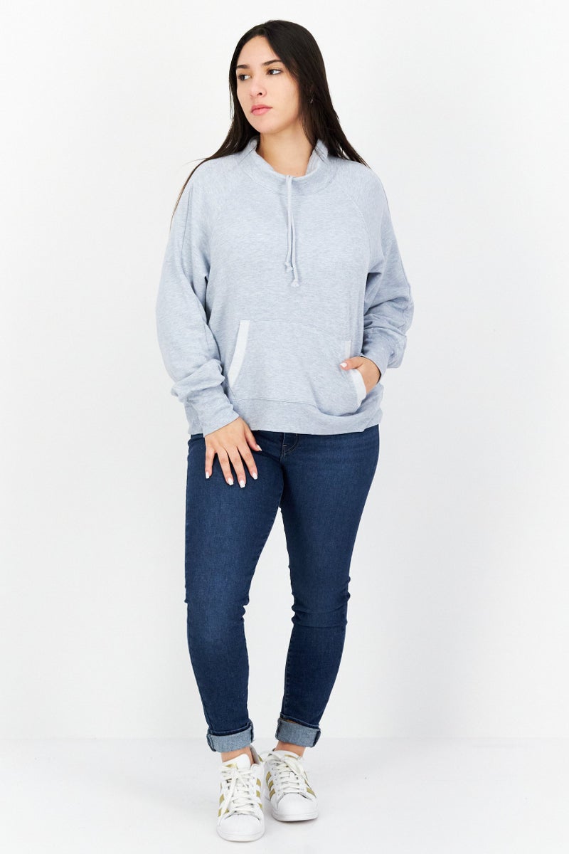 Splendid Women High Neck Long Sleeve Heather Sweatshirt, Light Grey - Image 4
