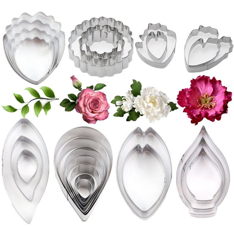 Yawsoy 26Pcs Stainless Steel Gum Paste Flower and Leaf Cutter Set Fondant Flower Cookie Cutter Sugarcraft Flower Making Tool for WeddingBirthday Cake Decorating