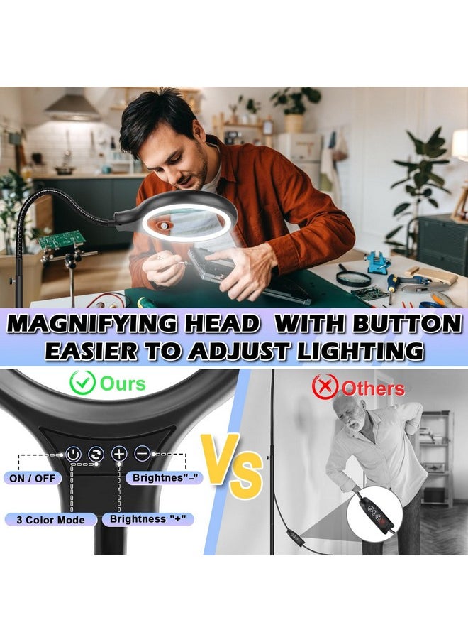 NZQXJXZ - 10X 30X Large Floor Magnifying Glass With Light And Stand,36 Led Flexible Gooseneck Floor Magnifying Lamp, Lighted Magnifiers For Reading,Sewing,Crafts,Painting,Diy,Close Work,Repair - Image 1