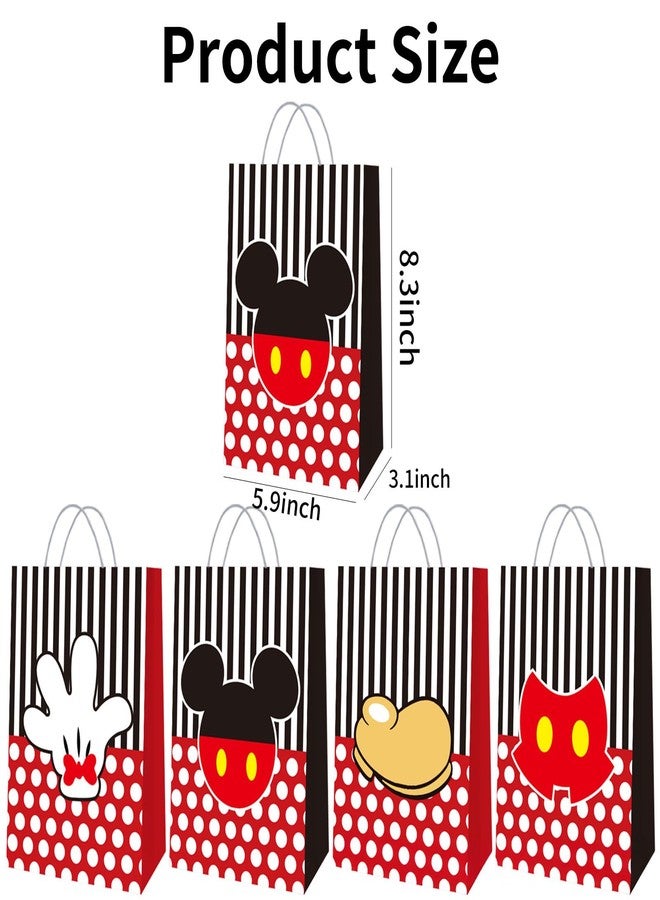 EBWHOLE 12 Pcs Cute Mouse Party Favor Bags, Cartoon Birthday Party Supplies Including 4 Patterns Double Sided Printed Candy Goodie Treat Bags with Handl (B) - Image 2