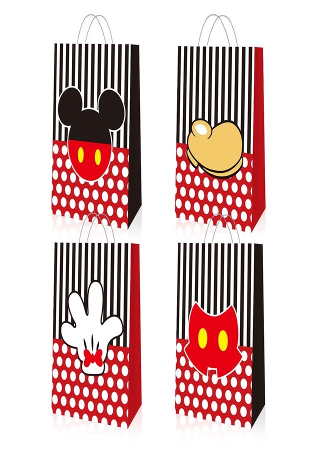 EBWHOLE 12 Pcs Cute Mouse Party Favor Bags, Cartoon Birthday Party Supplies Including 4 Patterns Double Sided Printed Candy Goodie Treat Bags with Handl (B) - Image 1