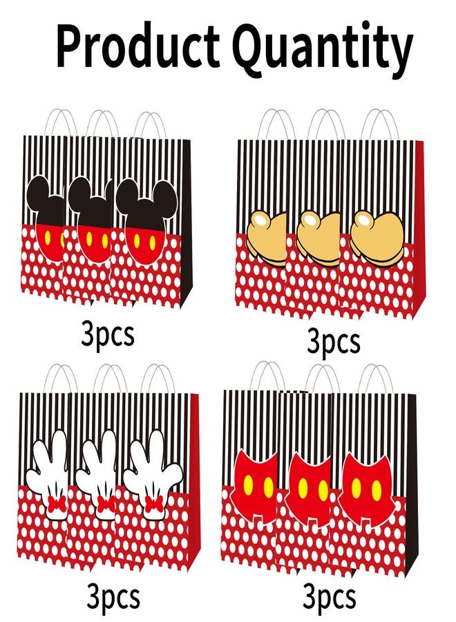 EBWHOLE 12 Pcs Cute Mouse Party Favor Bags, Cartoon Birthday Party Supplies Including 4 Patterns Double Sided Printed Candy Goodie Treat Bags with Handl (B) - Image 3