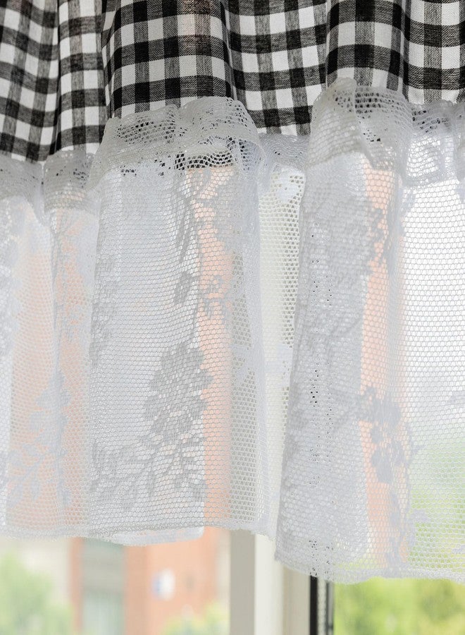 Huierxun Black and White Buffalo Check Plaid Window Valances Floral Lace Semi Sheer Kitchen Curtain Farmhouse Gingham Curtains Rod Pocket Valances for Living Room (Black A,42"x18") - Image 5