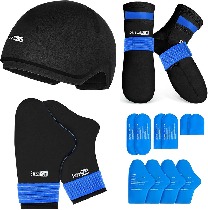SuzziPad Ice Pack Stress Relief Cap  Cooling Socks  Cold Gloves for Chemotherapy Comfort Items for Chemo Patients Smoothe discomfort for feet Head and Hand L - Image 1