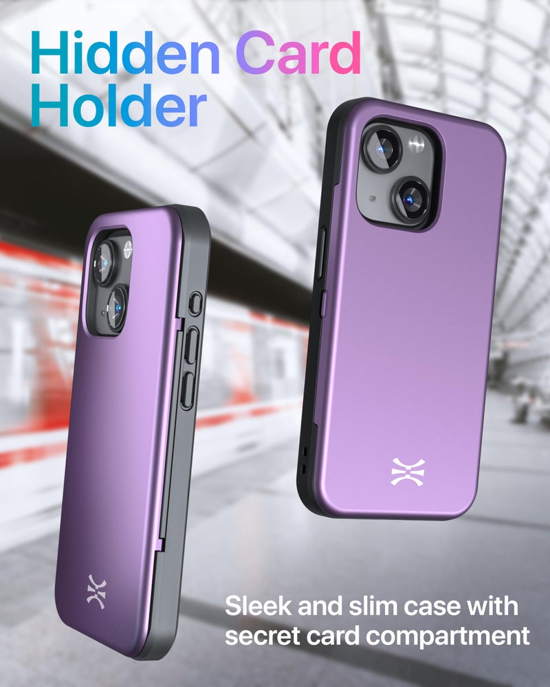 TORU for iPhone 15 Wallet Case with Card Holder, Hidden ID Credit Card Slot Flip Kickstand, Slim Fit Shockproof Heavy Duty Phone Cover with Strap - Purple - Image 4