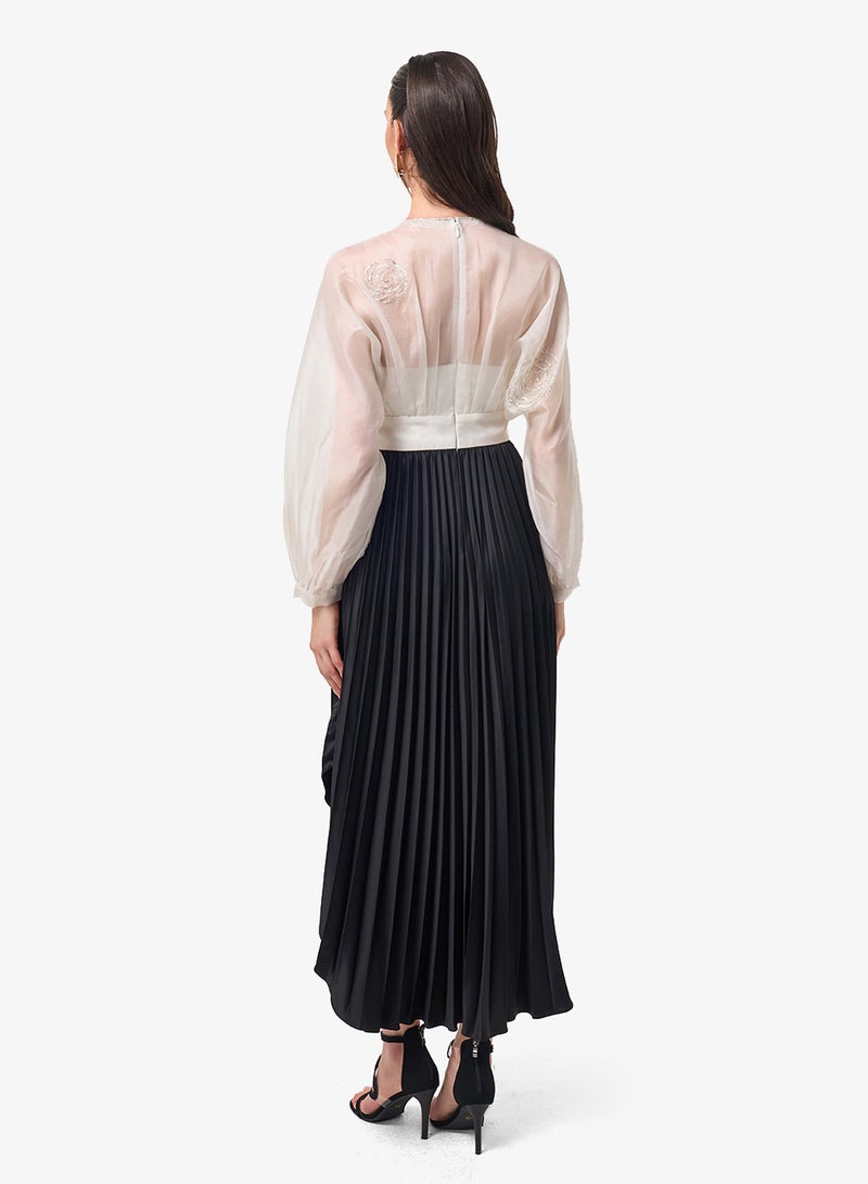 Threadz by Ajooni Puff Sleeve V-Neck Asymmetric Midi Dress - Image 2