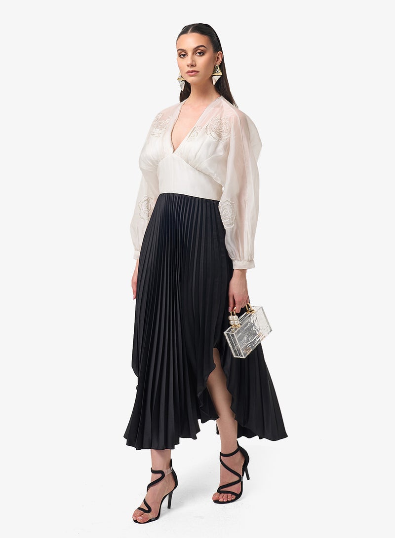 Threadz by Ajooni Puff Sleeve V-Neck Asymmetric Midi Dress - Image 4