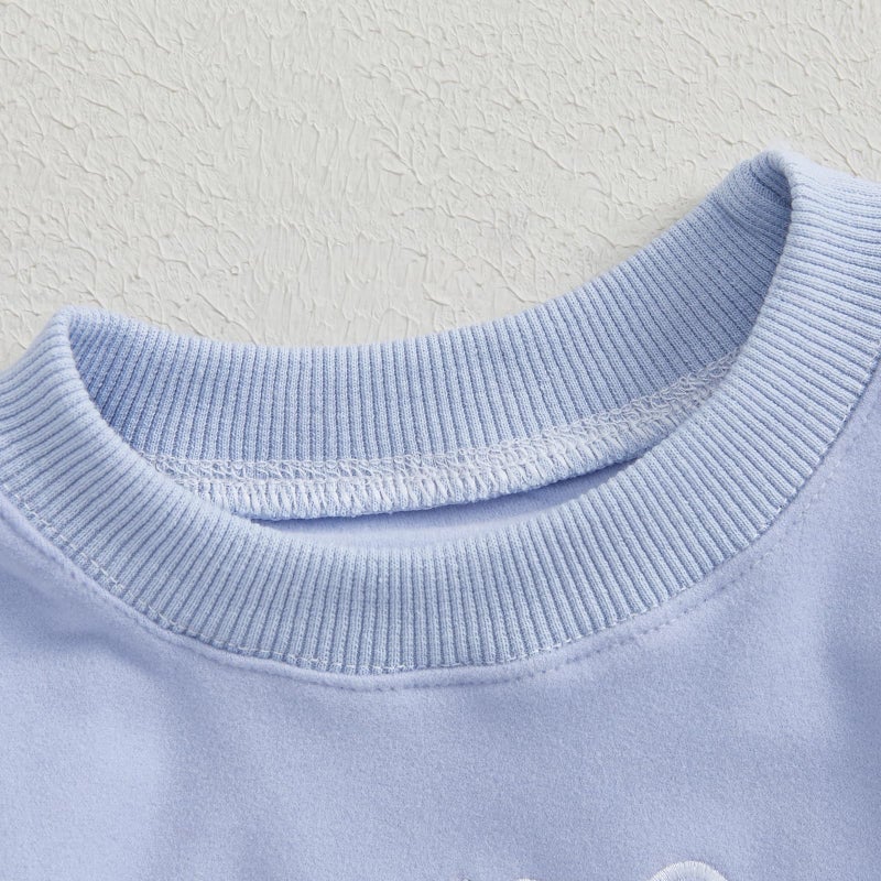 Thilsidee Toddler Baby Boy Girl One/Two Years Birthday Outfit Long Sleeve Embroidery Sweatshirt Shirt Crewneck Pullover Tops (US, Age, 12 Months, 18 Months, A-Blue One) - Image 5