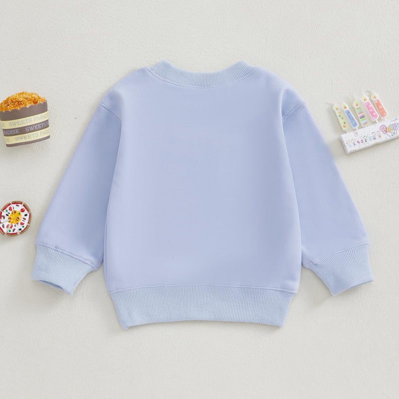 Thilsidee Toddler Baby Boy Girl One/Two Years Birthday Outfit Long Sleeve Embroidery Sweatshirt Shirt Crewneck Pullover Tops (US, Age, 12 Months, 18 Months, A-Blue One) - Image 3