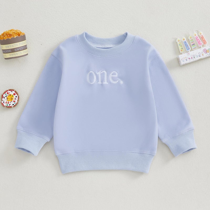 Thilsidee Toddler Baby Boy Girl One/Two Years Birthday Outfit Long Sleeve Embroidery Sweatshirt Shirt Crewneck Pullover Tops (US, Age, 12 Months, 18 Months, A-Blue One) - Image 4