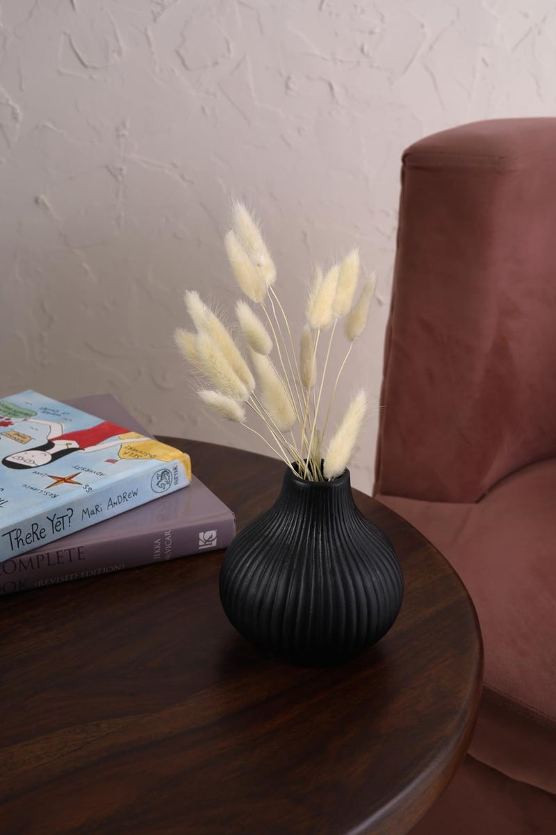 PUREZENTO Ribbed Textured Black Ceramic Vase 4.5 Inch – Pack of 1 | Decorative Ceramic Vase for Home Decor, Living Room, Office | Vases for Dried Flowers & Pampas Grass - Image 2