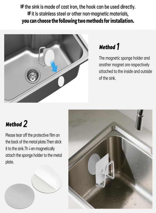 Everlling Magnetic Sponge Holder for Kitchen Sink,1 Pcs Strong Magnetic Stainless Steel Rack Stand, Kitchen Accessories, Dish Sponge Organizer, Scrubber Caddy, with Extra Magnets and Metal Plates - Image 4