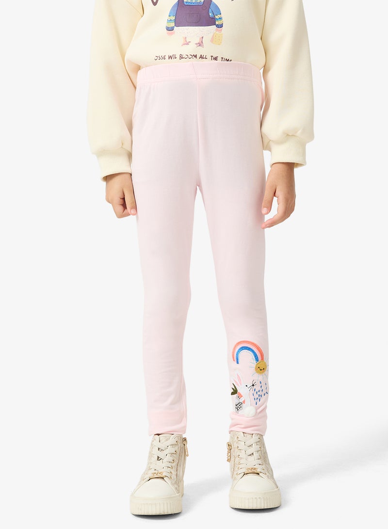 Pinata Rainbow-Bunny Print Pink Leggings - Image 1