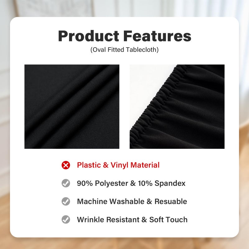 NEWISHER Fitted Oval Tablecloth 42 x 60 Inch Elastic Table Cloth, Stretch Spandex Table Cover Black Washable Polyester Top Cap Cover for Dining Picnic Camping Indoor and Outdoor - Image 4