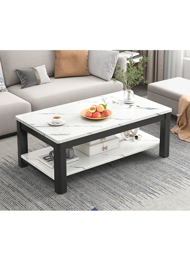 Generic White Double-Layer Storage Coffee,Tea Table,end Table,Coffee table，Table Beside The Sofa, Table With Marble Finish and Tempered Glass Tabletop, Suitable for Living Rooms and Business offices. (120cm×60cm×46cm）  - Image 1