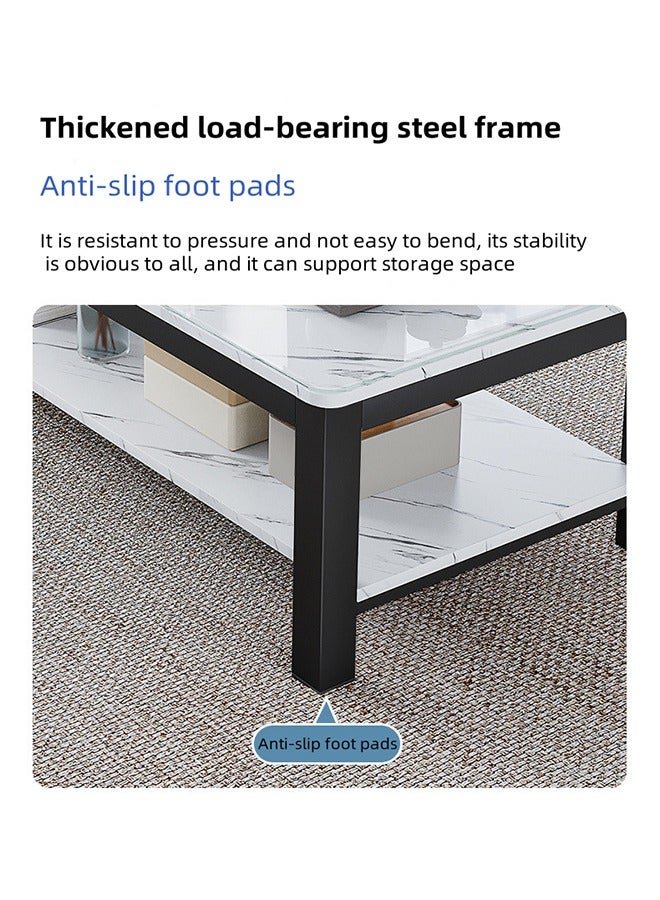 Generic White Double-Layer Storage Coffee,Tea Table,end Table,Coffee table，Table Beside The Sofa, Table With Marble Finish and Tempered Glass Tabletop, Suitable for Living Rooms and Business offices. (120cm×60cm×46cm）  - Image 3