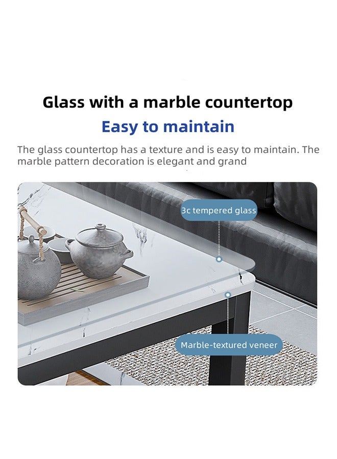 Generic White Double-Layer Storage Coffee,Tea Table,end Table,Coffee table，Table Beside The Sofa, Table With Marble Finish and Tempered Glass Tabletop, Suitable for Living Rooms and Business offices. (120cm×60cm×46cm）  - Image 4