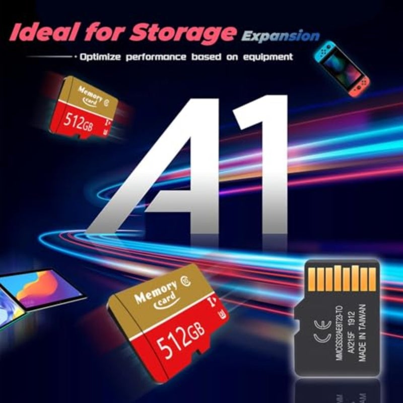 MicroSD 512GB MicroSDXC Card for 4K UHD/Full HD cameras and drones, flash memory, black, 100MB/s read speed, Class 10, U3, V30, UHS-I high-speed performance - Image 3