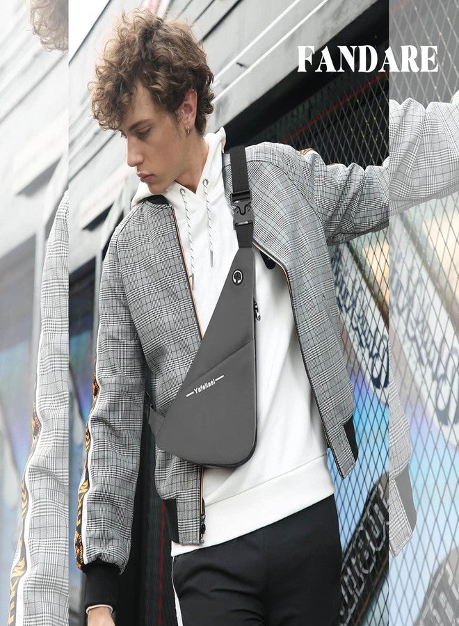 FANDARE Ultra-light Sling Chest Bag One Shoulder Bag Double-sided Crossbody Backpack Men Daily Bookbag with Earphone Hole for Outdoor Travel Work Hiking Running Indoor Activities Daypacks Gray - Image 2