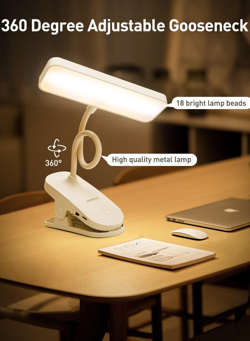 Battery Operated Bedside Clip Reading Lamp with 3 Levels LED Book Book Reusable Eye Writing Paper Holder for Court Reading Study White - Image 2