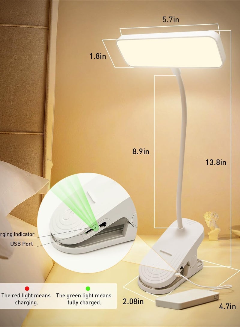 Battery Operated Bedside Clip Reading Lamp with 3 Levels LED Book Book Reusable Eye Writing Paper Holder for Court Reading Study White - Image 3